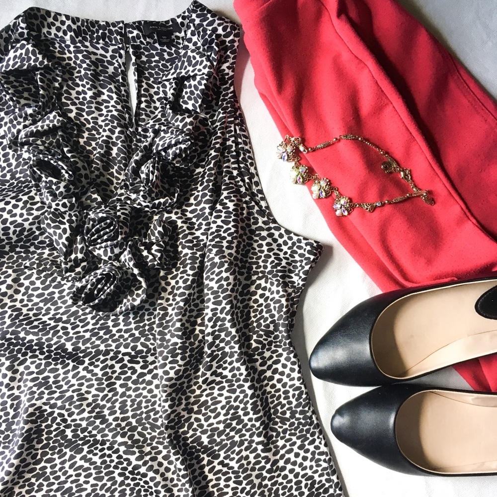 Ann Taylor spotted ruffle neck top